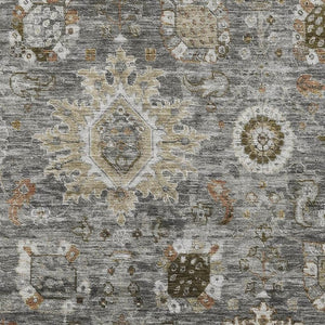 HomeRoots 8' Elegant Washable Oriental Rug in Pewter, Copper & Beige with UV Protection for Family Homes 708346