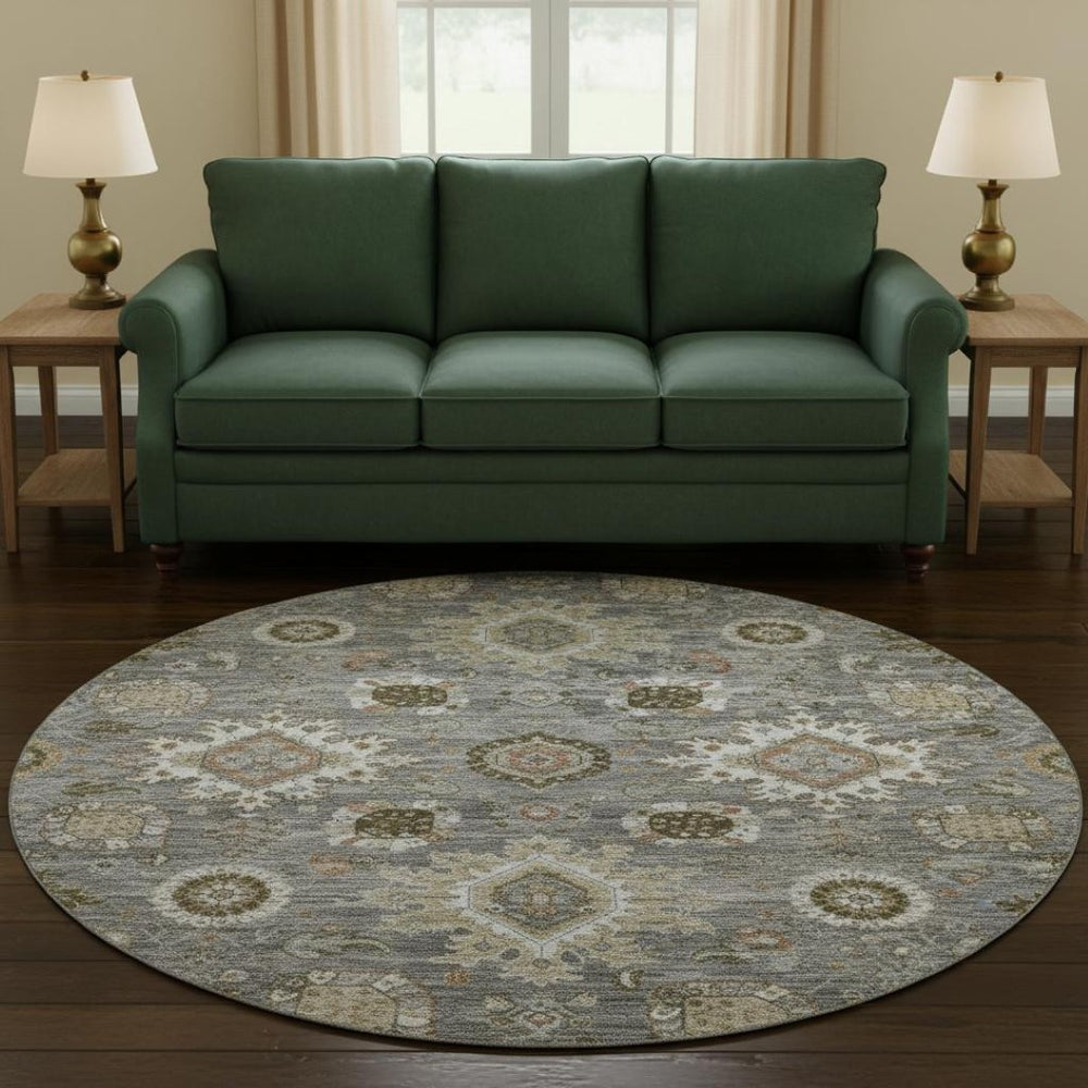 HomeRoots 8' X 10' Elegant Pewter Copper & Beige Washable Area Rug with UV Protection for Busy Homes 708347