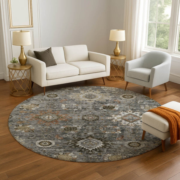 HomeRoots 8' X 10' Elegant Pewter Copper & Beige Washable Area Rug with UV Protection for Busy Homes 708347