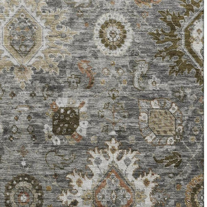 HomeRoots 9' X 12' Pewter Copper Beige Oriental Washable Area Rug - Stain Resistant, UV Protected, Durable Design 708348
