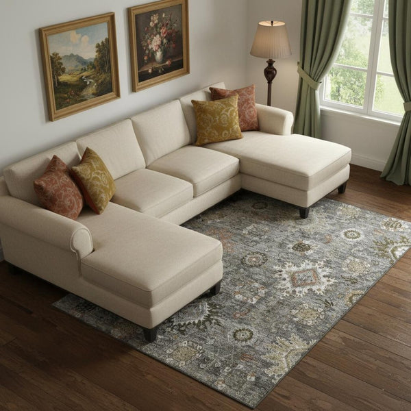 HomeRoots 10' X 14' Stunning Pewter and Copper Oriental Area Rug - Washable, UV Protected, Non-Slip Design! 708349