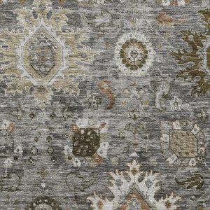 HomeRoots 10' X 14' Stunning Pewter and Copper Oriental Area Rug - Washable, UV Protected, Non-Slip Design! 708349