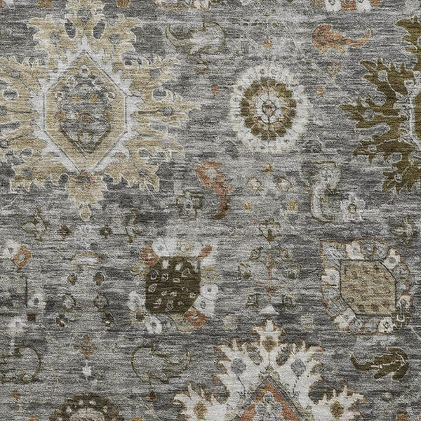 HomeRoots 10' X 14' Stunning Pewter and Copper Oriental Area Rug - Washable, UV Protected, Non-Slip Design! 708349