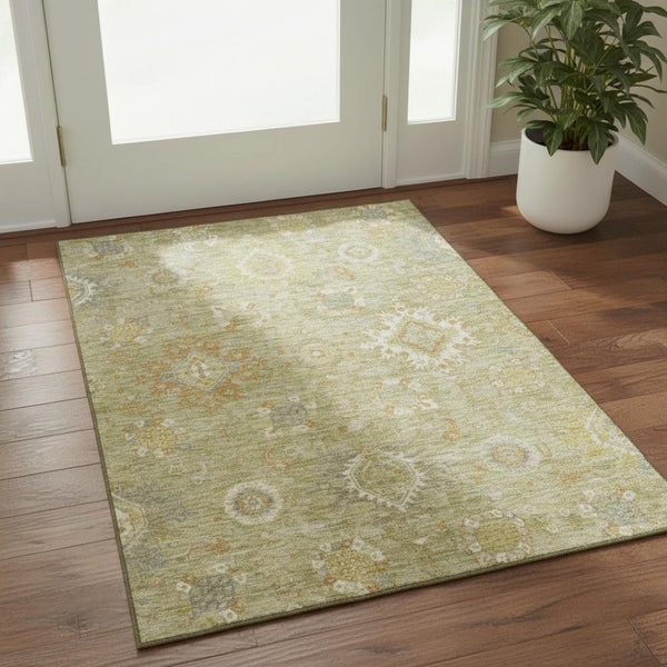 HomeRoots 5' X 8' Classic Sage Copper Ivory Oriental Area Rug - Washable, Stain-Resistant, UV Protected! 708351