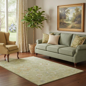 HomeRoots 8' Sage Copper Ivory Oriental Washable Round Rug - Durable, Stain Resistant, UV Protected Elegance 708352