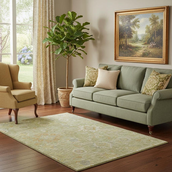 HomeRoots 8' Sage Copper Ivory Oriental Washable Round Rug - Durable, Stain Resistant, UV Protected Elegance 708352