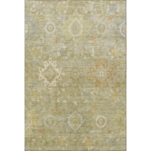 HomeRoots 8' Sage Copper Ivory Oriental Washable Round Rug - Durable, Stain Resistant, UV Protected Elegance 708352