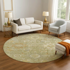 HomeRoots 8' X 10' Sage Copper & Ivory Oriental Washable Area Rug - UV Protected, Stain-Resistant Beauty 708353