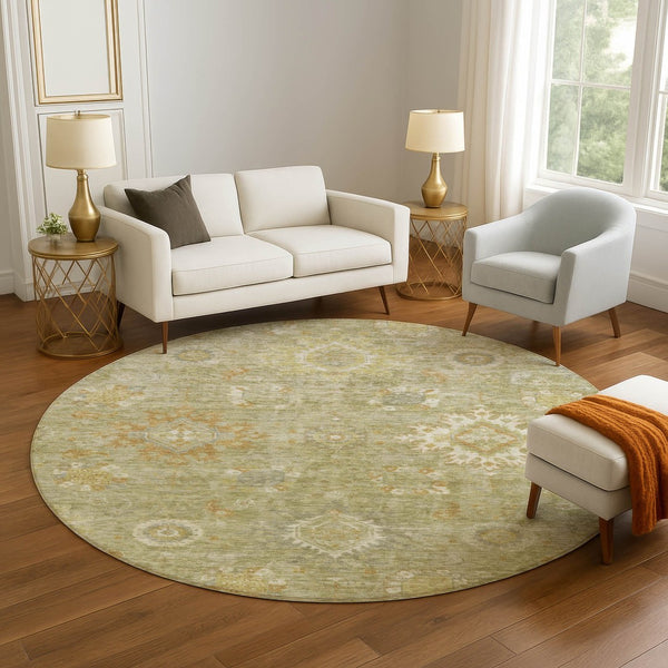 HomeRoots 8' X 10' Sage Copper & Ivory Oriental Washable Area Rug - UV Protected, Stain-Resistant Beauty 708353