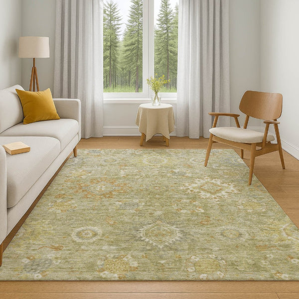 HomeRoots 9' X 12' Sage Copper and Ivory Oriental Area Rug – Washable, UV Protected, and Stain Resistant Beauty! 708354