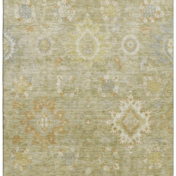 HomeRoots 9' X 12' Sage Copper and Ivory Oriental Area Rug – Washable, UV Protected, and Stain Resistant Beauty! 708354