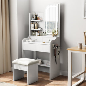 English Elm Fashion Vanity Desk With Lights & Mirror - Elegant Makeup Station With Chair, Hair Dryer Holder, 3 Drawers W509P173273