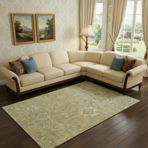 HomeRoots 10' X 14' Sage Copper Ivory Oriental Area Rug - Washable, UV-Protected, Perfect for Busy Homes 708355