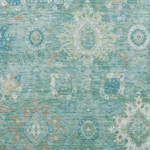 HomeRoots 5' X 8' Teal Copper Ivory Oriental Rug - Washable, UV Protected, Stain Resistant for Family Spaces 708357