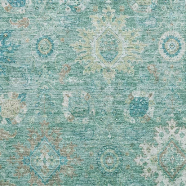 HomeRoots 5' X 8' Teal Copper Ivory Oriental Rug - Washable, UV Protected, Stain Resistant for Family Spaces 708357