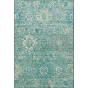 HomeRoots 5' X 8' Teal Copper Ivory Oriental Rug - Washable, UV Protected, Stain Resistant for Family Spaces 708357