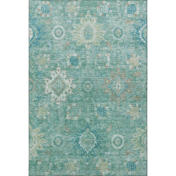 HomeRoots 5' X 8' Teal Copper Ivory Oriental Rug - Washable, UV Protected, Stain Resistant for Family Spaces 708357