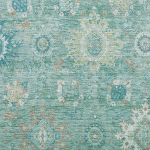 HomeRoots 8' Teal Copper And Ivory Oriental Washable Round Rug - UV Protected, Stain Resistant & Durable Design 708358