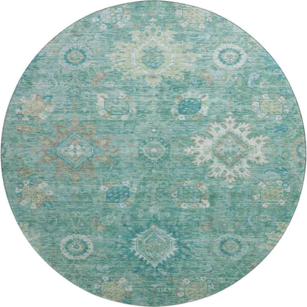 HomeRoots 8' X 10' Teal, Copper & Ivory Oriental Rug - Washable, UV Protected, Durable for High-Traffic Areas 708359
