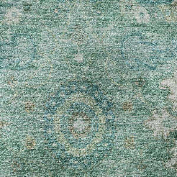 HomeRoots 8' X 10' Teal, Copper & Ivory Oriental Rug - Washable, UV Protected, Durable for High-Traffic Areas 708359