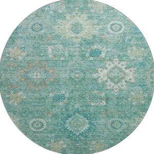 HomeRoots 8' X 10' Teal, Copper & Ivory Oriental Rug - Washable, UV Protected, Durable for High-Traffic Areas 708359