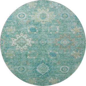 HomeRoots 8' X 10' Teal, Copper & Ivory Oriental Rug - Washable, UV Protected, Durable for High-Traffic Areas 708359