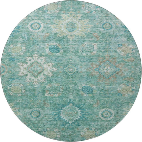 HomeRoots 8' X 10' Teal, Copper & Ivory Oriental Rug - Washable, UV Protected, Durable for High-Traffic Areas 708359