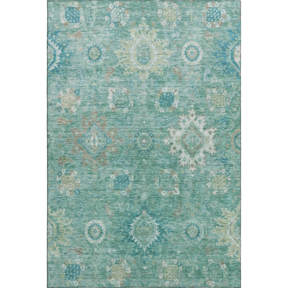 HomeRoots 9' X 12' Teal Copper Ivory Oriental Area Rug - Durable, Washable, UV Protected for Stylish Spaces 708360