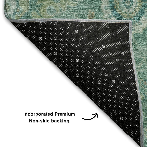 HomeRoots 9' X 12' Teal Copper Ivory Oriental Area Rug - Durable, Washable, UV Protected for Stylish Spaces 708360