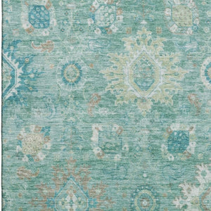 HomeRoots 9' X 12' Teal Copper Ivory Oriental Area Rug - Durable, Washable, UV Protected for Stylish Spaces 708360