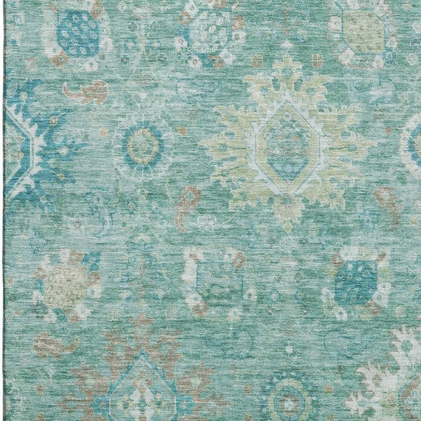 HomeRoots 9' X 12' Teal Copper Ivory Oriental Area Rug - Durable, Washable, UV Protected for Stylish Spaces 708360