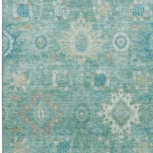 HomeRoots 9' X 12' Teal Copper Ivory Oriental Area Rug - Durable, Washable, UV Protected for Stylish Spaces 708360