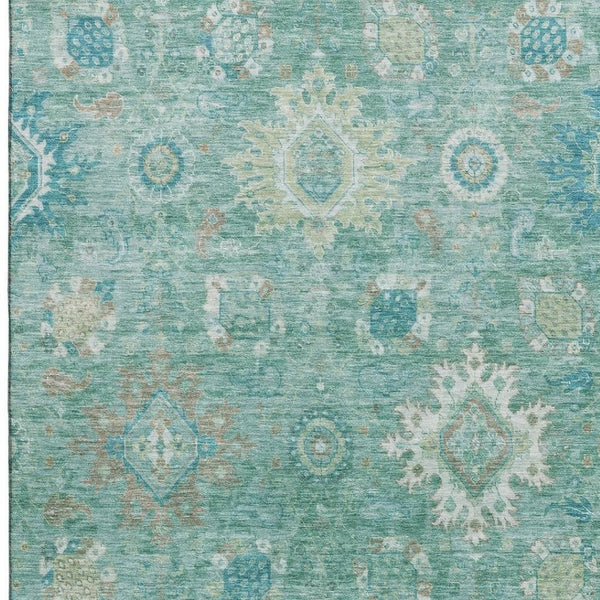 HomeRoots 9' X 12' Teal Copper Ivory Oriental Area Rug - Durable, Washable, UV Protected for Stylish Spaces 708360