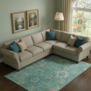 HomeRoots 10' X 14' Teal Copper Ivory Oriental Area Rug - Washable, Non-Slip, UV Protected, Family Friendly 708361