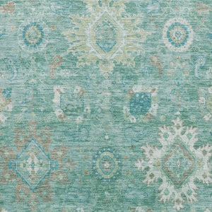 HomeRoots 10' X 14' Teal Copper Ivory Oriental Area Rug - Washable, Non-Slip, UV Protected, Family Friendly 708361