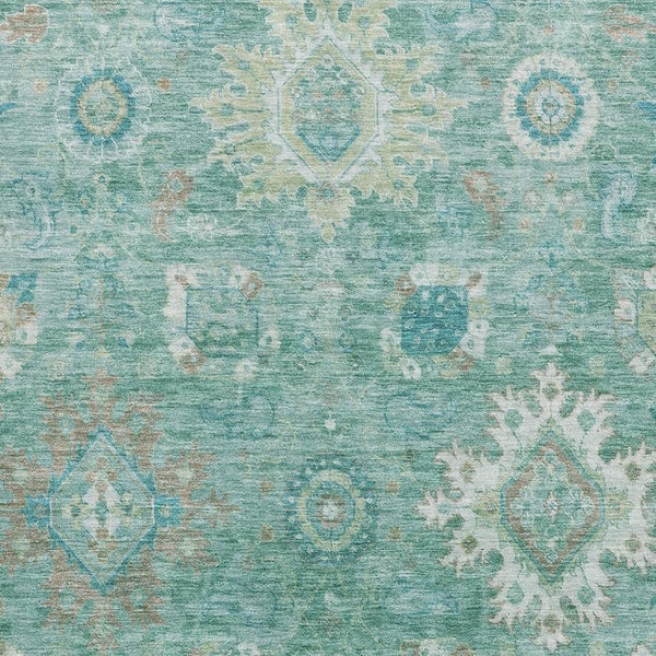 HomeRoots 10' X 14' Teal Copper Ivory Oriental Area Rug - Washable, Non-Slip, UV Protected, Family Friendly 708361