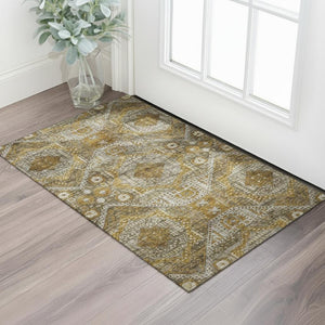 HomeRoots 5' X 8' Abstract Geometric Area Rug in Brown, Gold & Beige – Washable, UV Protected, Durable Design! 708363