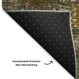HomeRoots 5' X 8' Abstract Geometric Area Rug in Brown, Gold & Beige – Washable, UV Protected, Durable Design! 708363