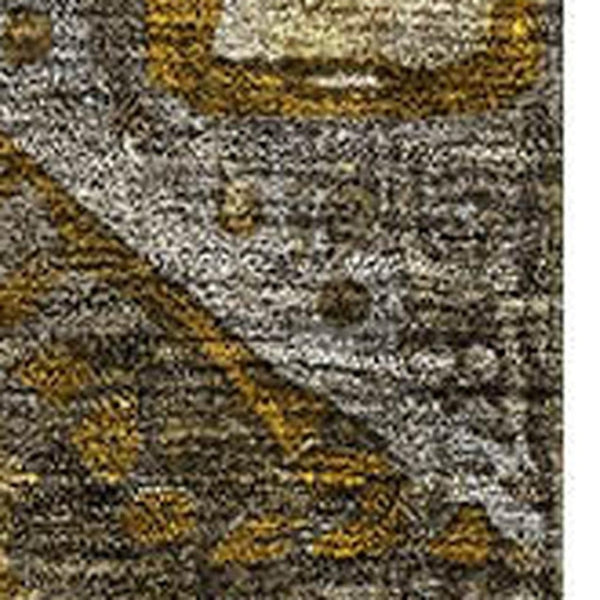 HomeRoots 5' X 8' Abstract Geometric Area Rug in Brown, Gold & Beige – Washable, UV Protected, Durable Design! 708363