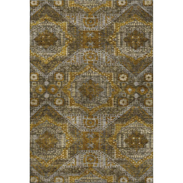 HomeRoots 8' Brown Gold Beige Abstract Round Rug – Washable, UV-Protected, Durable for Homes with Kids & Pets 708364