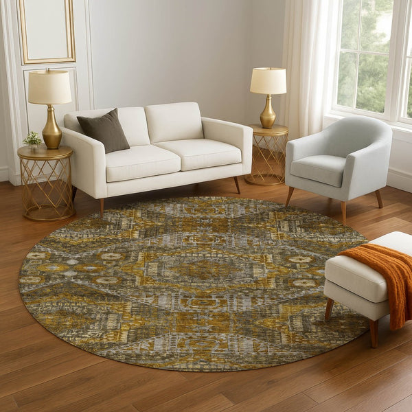 HomeRoots 8' X 10' Stylish Brown Gold Beige Abstract Area Rug - Washable, UV Protected, Perfect for Families 708365