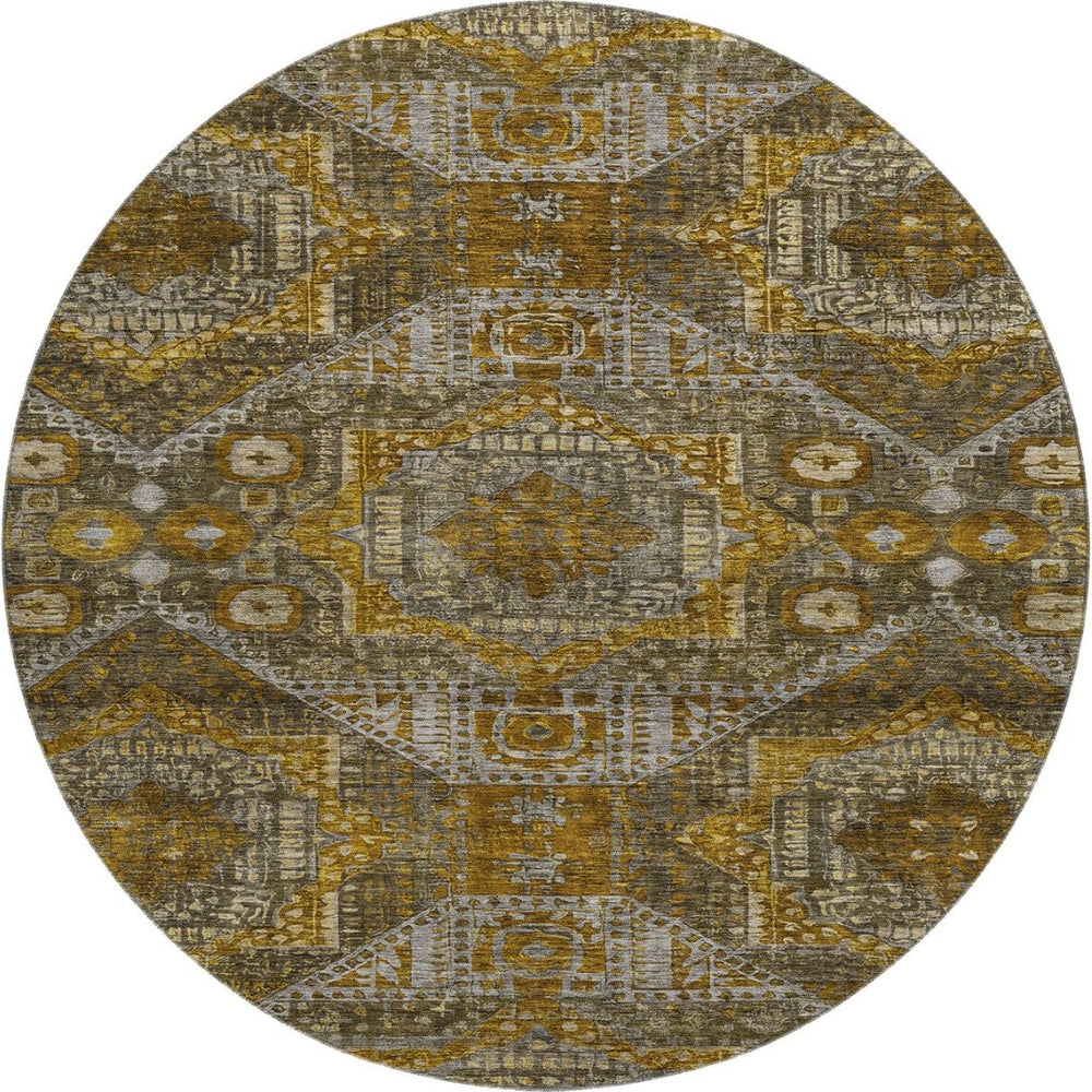 HomeRoots 8' X 10' Stylish Brown Gold Beige Abstract Area Rug - Washable, UV Protected, Perfect for Families 708365