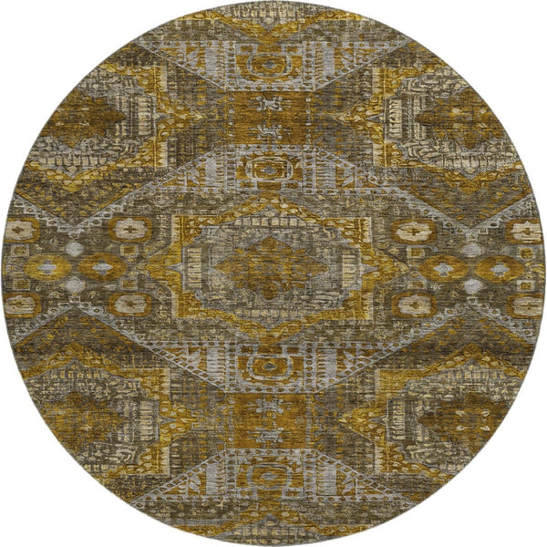 HomeRoots 8' X 10' Stylish Brown Gold Beige Abstract Area Rug - Washable, UV Protected, Perfect for Families 708365