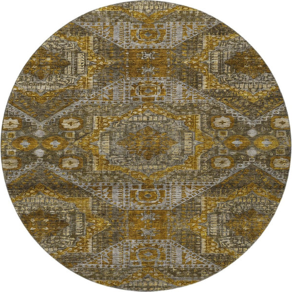 HomeRoots 8' X 10' Stylish Brown Gold Beige Abstract Area Rug - Washable, UV Protected, Perfect for Families 708365