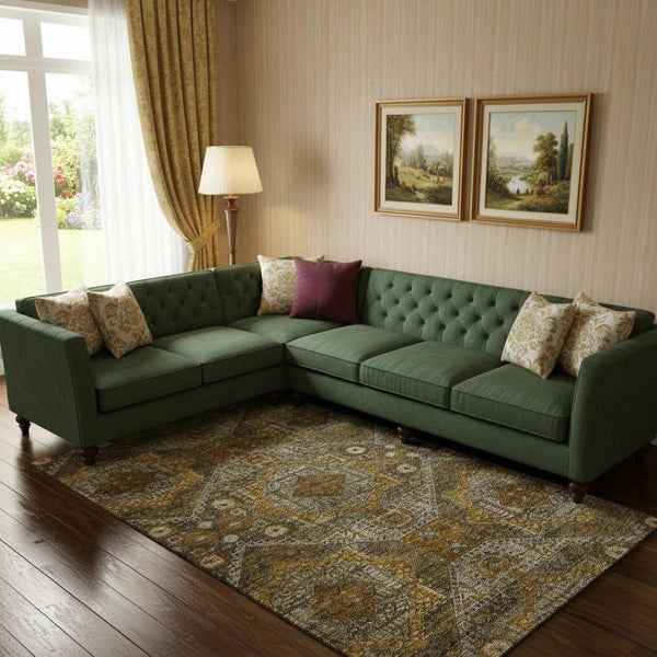 HomeRoots 10' X 14' Contemporary Brown Gold Beige Abstract Geometric Washable Area Rug with UV Protection 708367