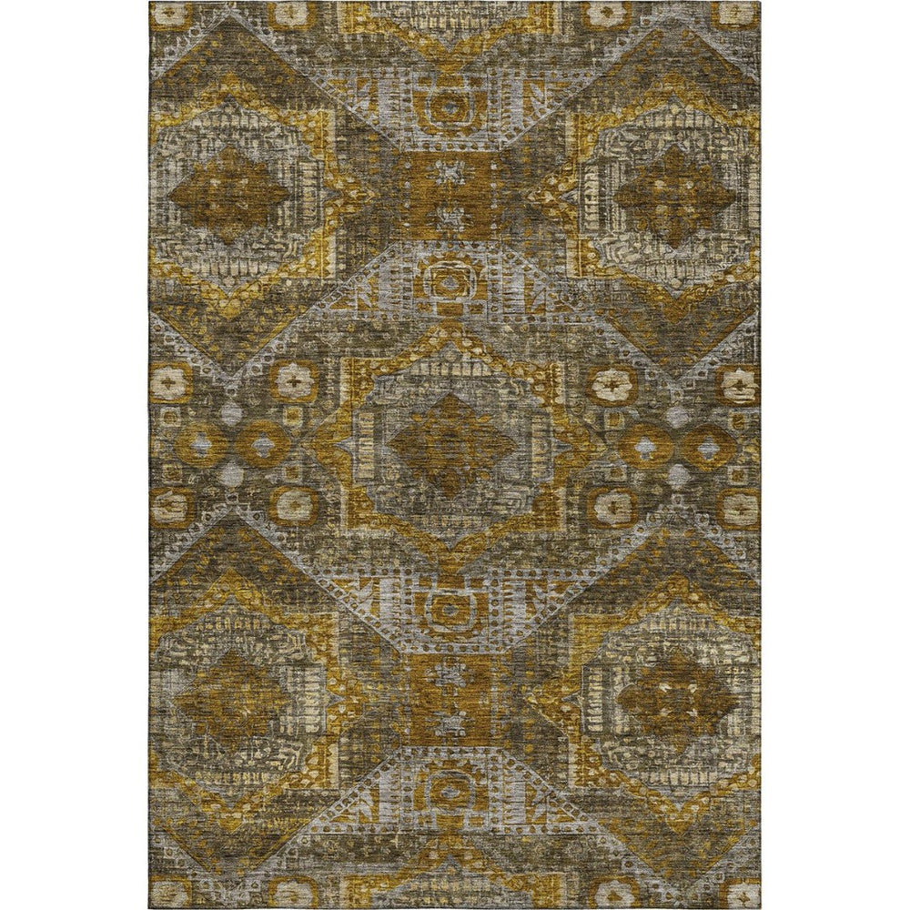 HomeRoots 10' X 14' Contemporary Brown Gold Beige Abstract Geometric Washable Area Rug with UV Protection 708367