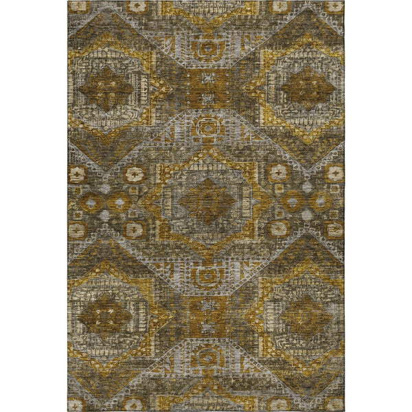 HomeRoots 10' X 14' Contemporary Brown Gold Beige Abstract Geometric Washable Area Rug with UV Protection 708367