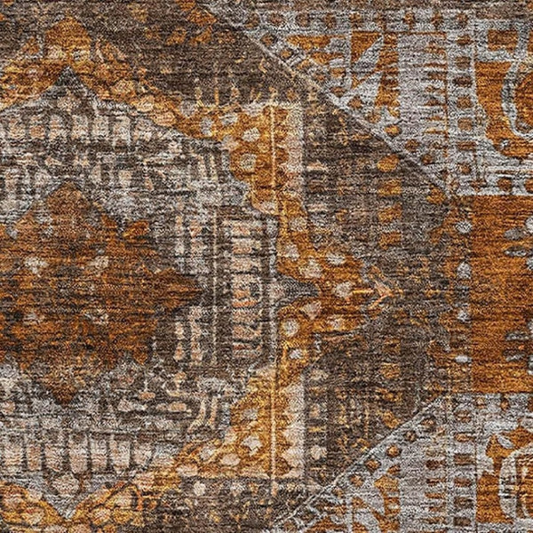 HomeRoots 5' X 8' Abstract Geometric Area Rug in Copper, Rust & Beige - Washable, UV-Protected, Non-Slip Design 708369