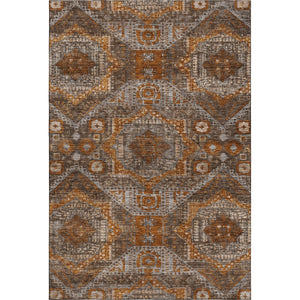 HomeRoots 8' Copper Rust Beige Abstract Geometric Round Rug - Durable, Washable, UV Protection for Homes 708370