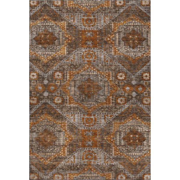 HomeRoots 8' Copper Rust Beige Abstract Geometric Round Rug - Durable, Washable, UV Protection for Homes 708370